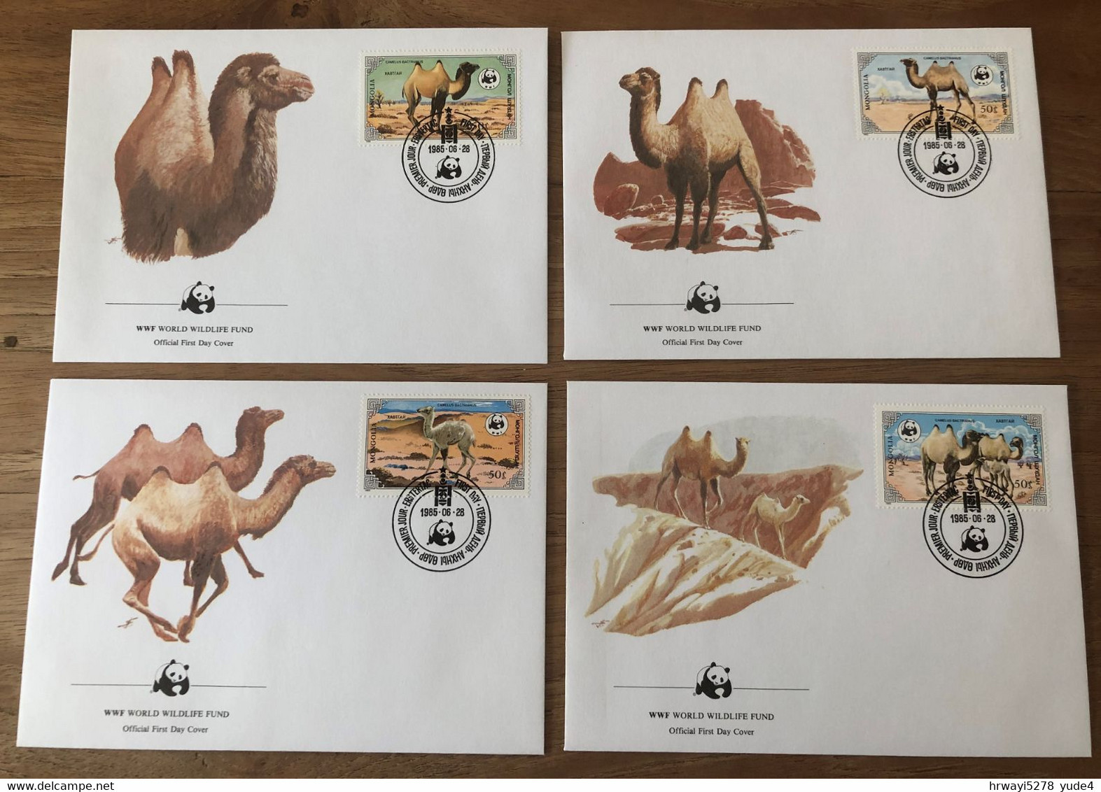 Mongolia 1985, WWF Camels, Complete Set On 4 FDC's - FDC