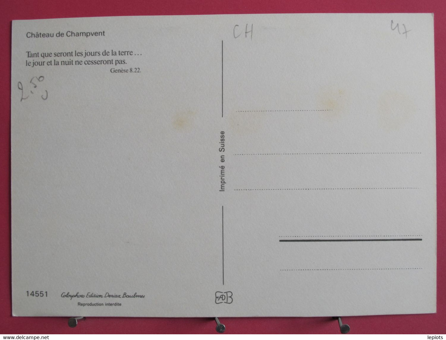 Visuel Très Peu Courant - Suisse - Château De Champvent - Très Bon état - R/verso - Champvent 