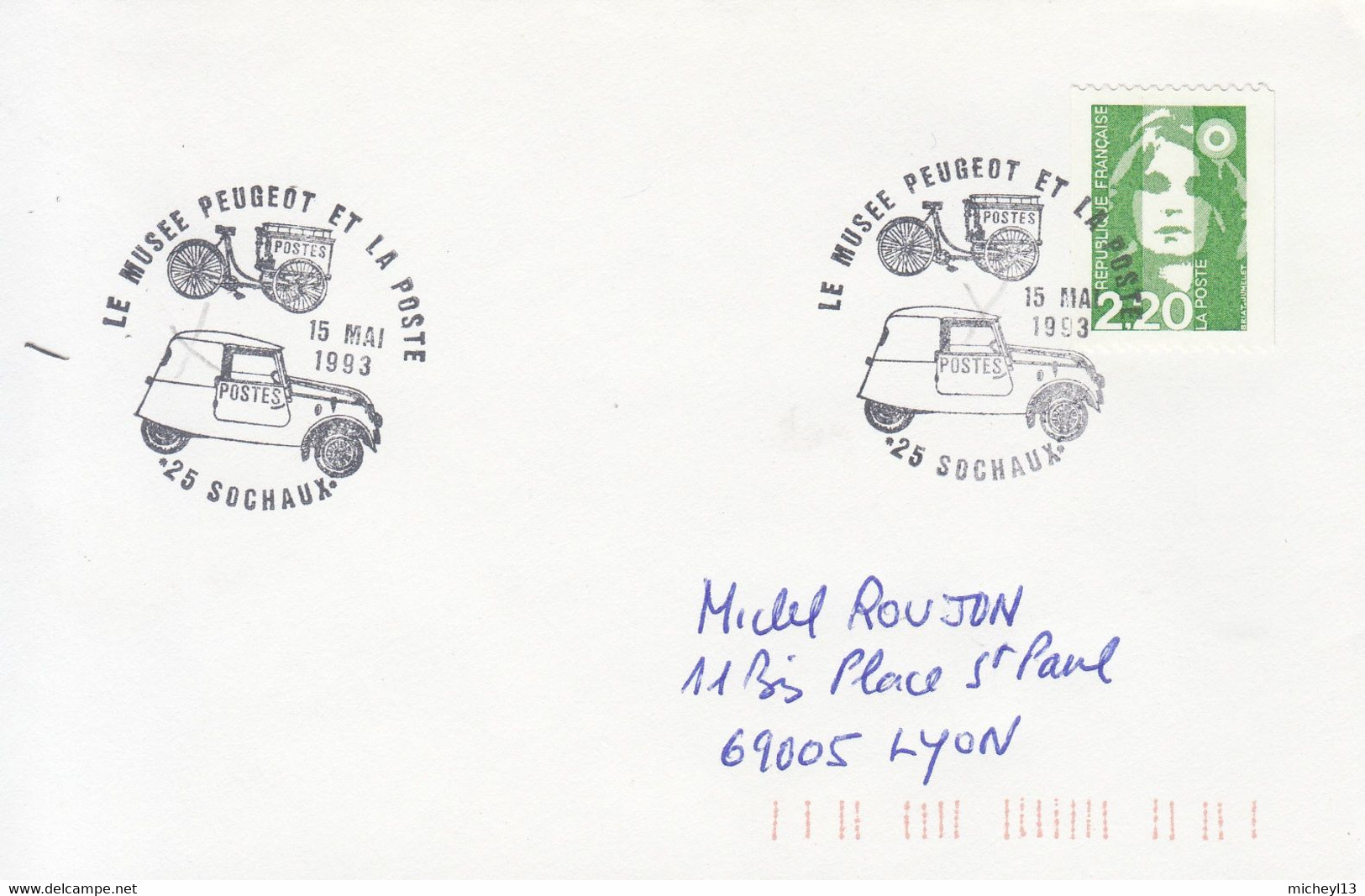 25 Sochaux-15/5/1993-Le Musée PEUGEOT Et La Poste (tricycle Et Automobile Anciens De La Poste) - Commemorative Postmarks