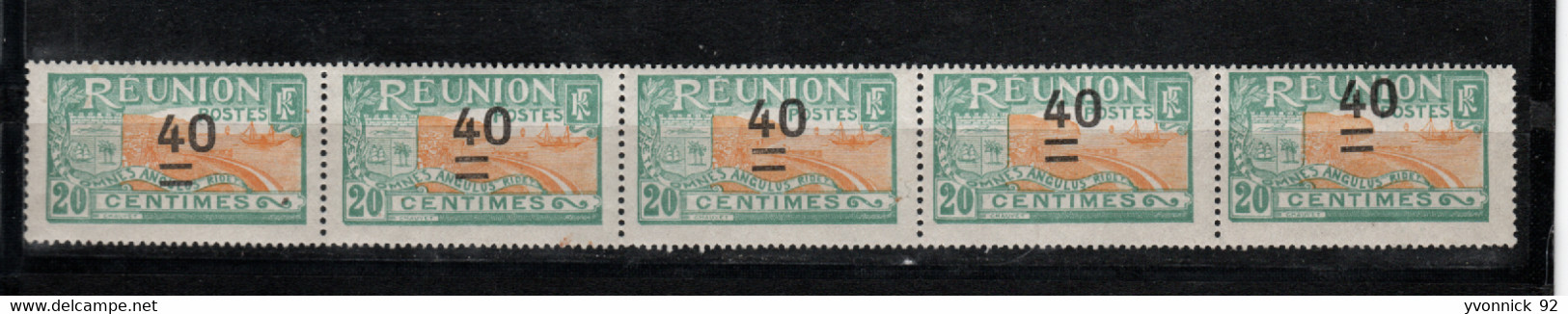 Réunion_ 1922 - 1bande 5 X N°91d Valeur Non Barrée (neufs) - Blokken & Velletjes