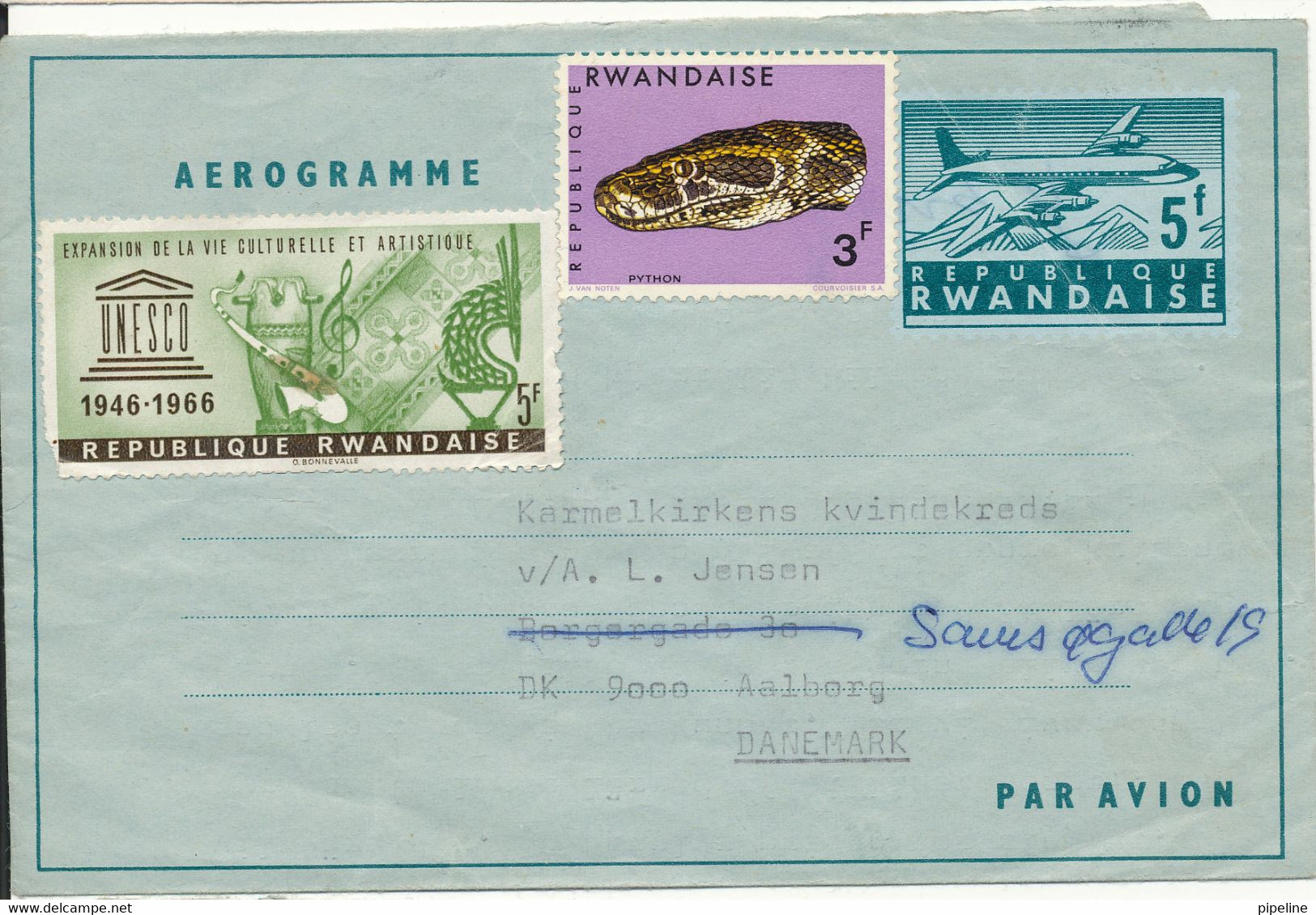 Rwanda Uprated Aerogramme Sent To Denmark 16-2-1969 (no Postmark And 1 Of The Stamps Is Damaged) - Sonstige & Ohne Zuordnung