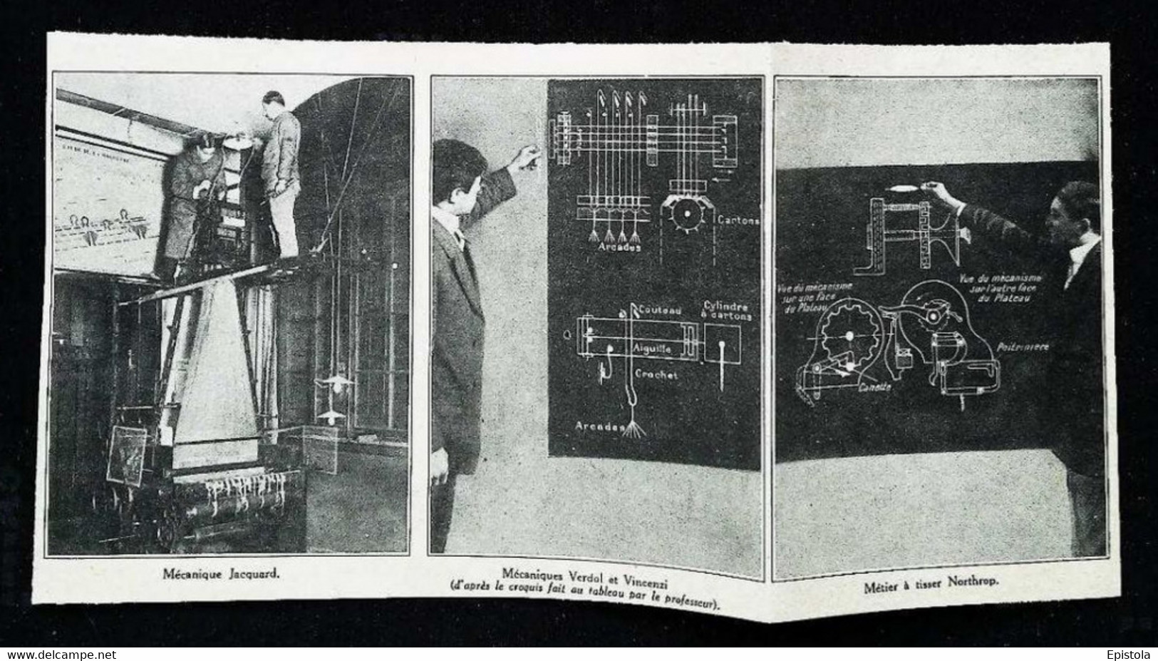 ►ROUBAIX Ecole Textile - PLAN Jaquard Verdol Vincenzi Northrop- Coupure  De Presse Originale Début XXe (Encadré Photo) - Macchine