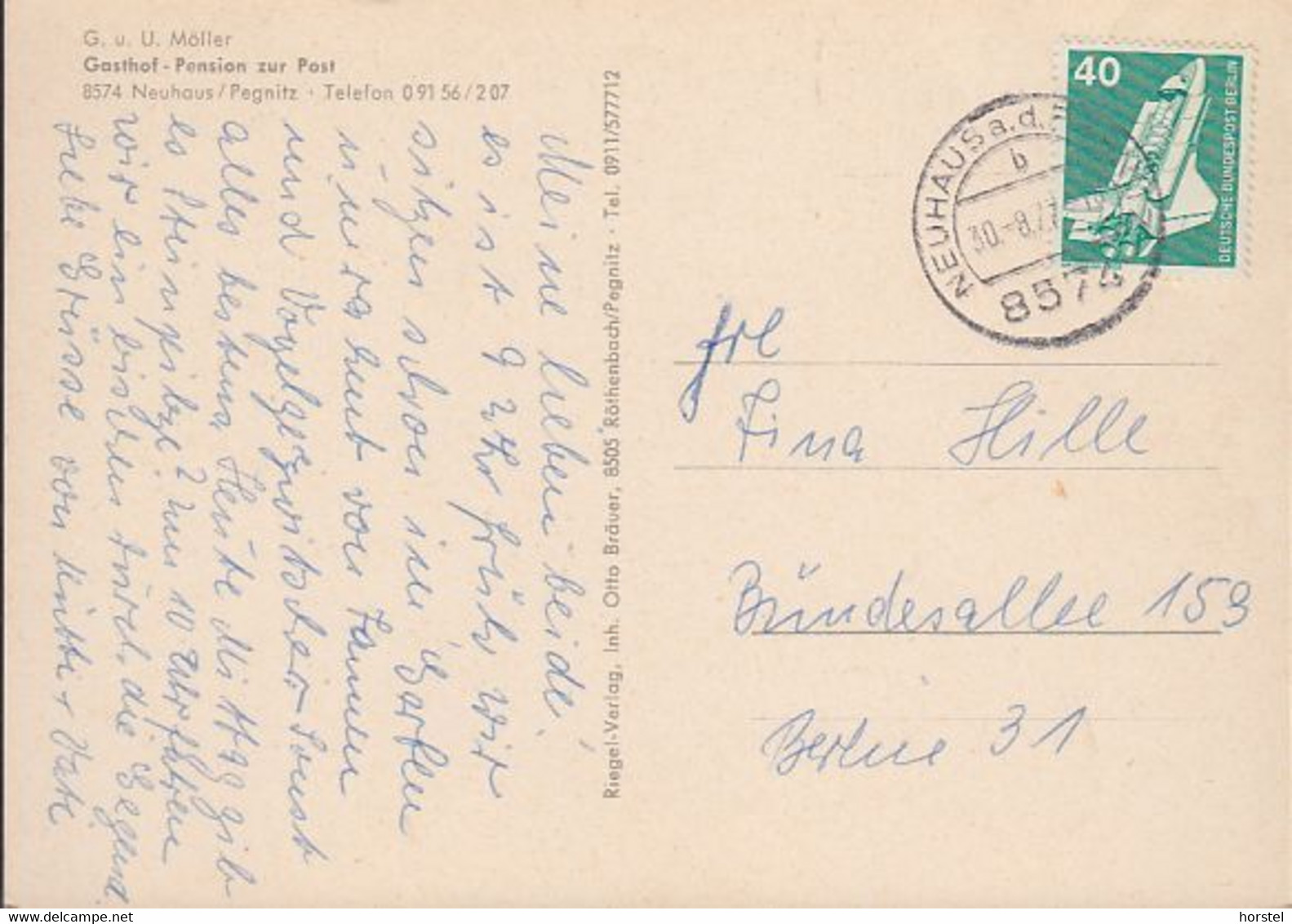 D-91284 Neuhaus A.d.Pegnitz - Gasthof-Pension "Zur Post" - Kegelbahn - Nice Stamp - Pegnitz