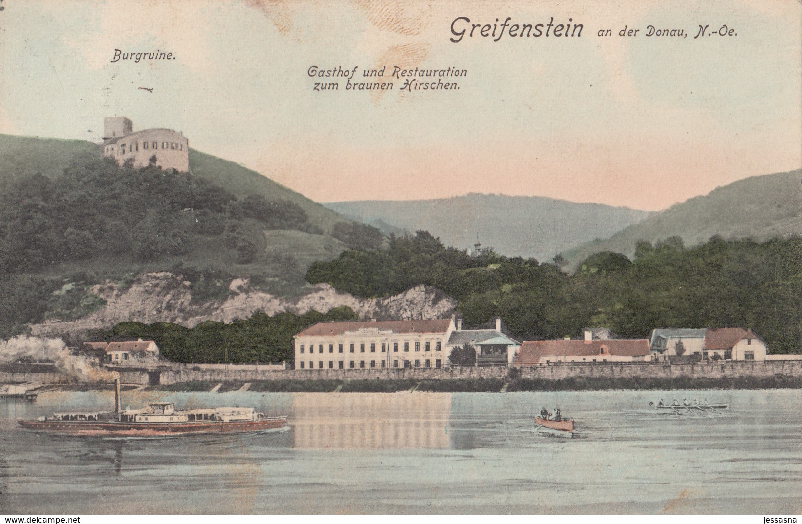 AK - GREIFENSTEIN A/d Donau - Burgruine - Gasthof "zum Braunen Hirschen" Mit Dampfer 1913 - Tulln