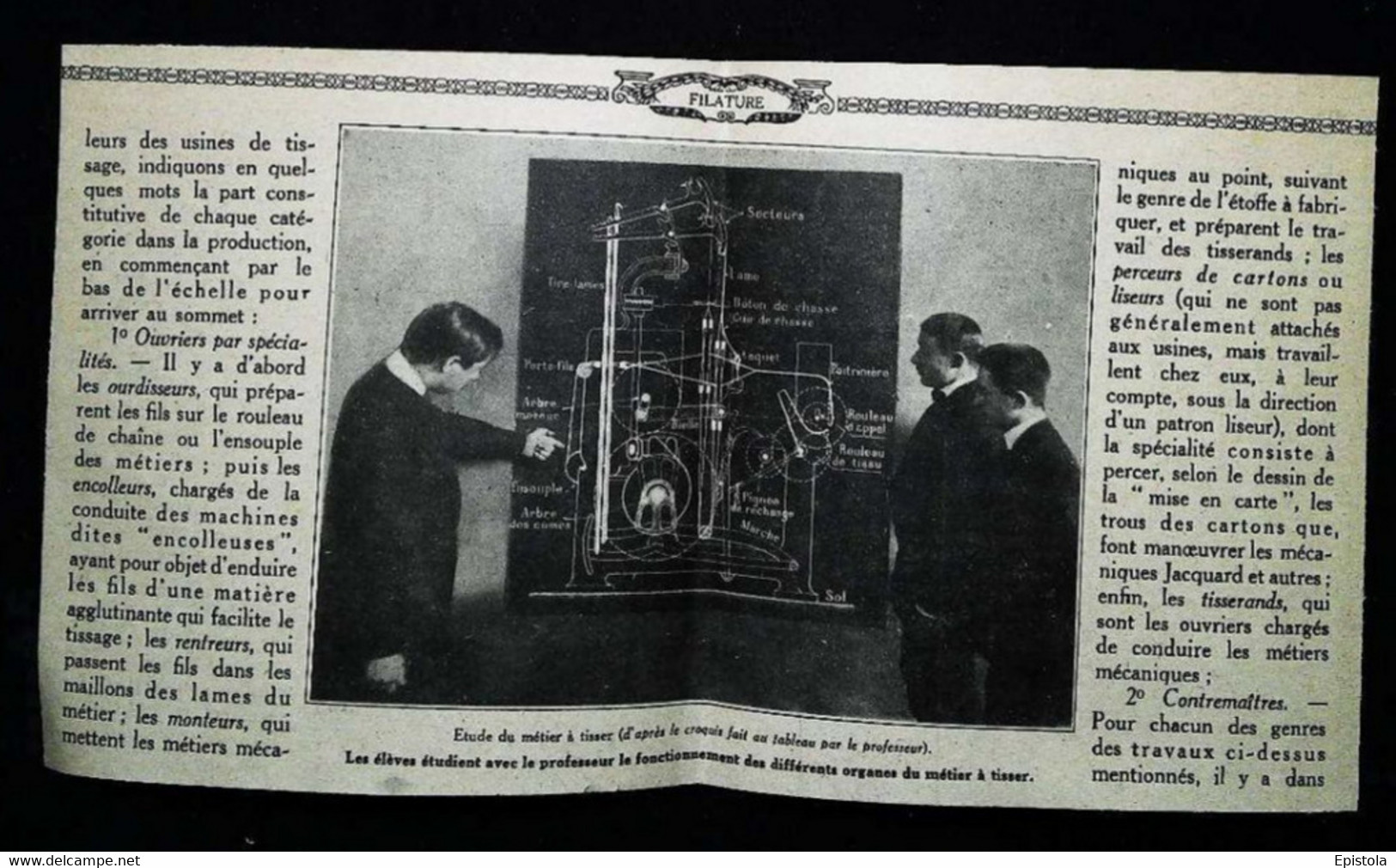 ►ROUBAIX Ecole Textile - Plan Croquis Tableau  METIER à Tisser - Coupure  De Presse Originale Début XXe (Encadré Photo) - Machines