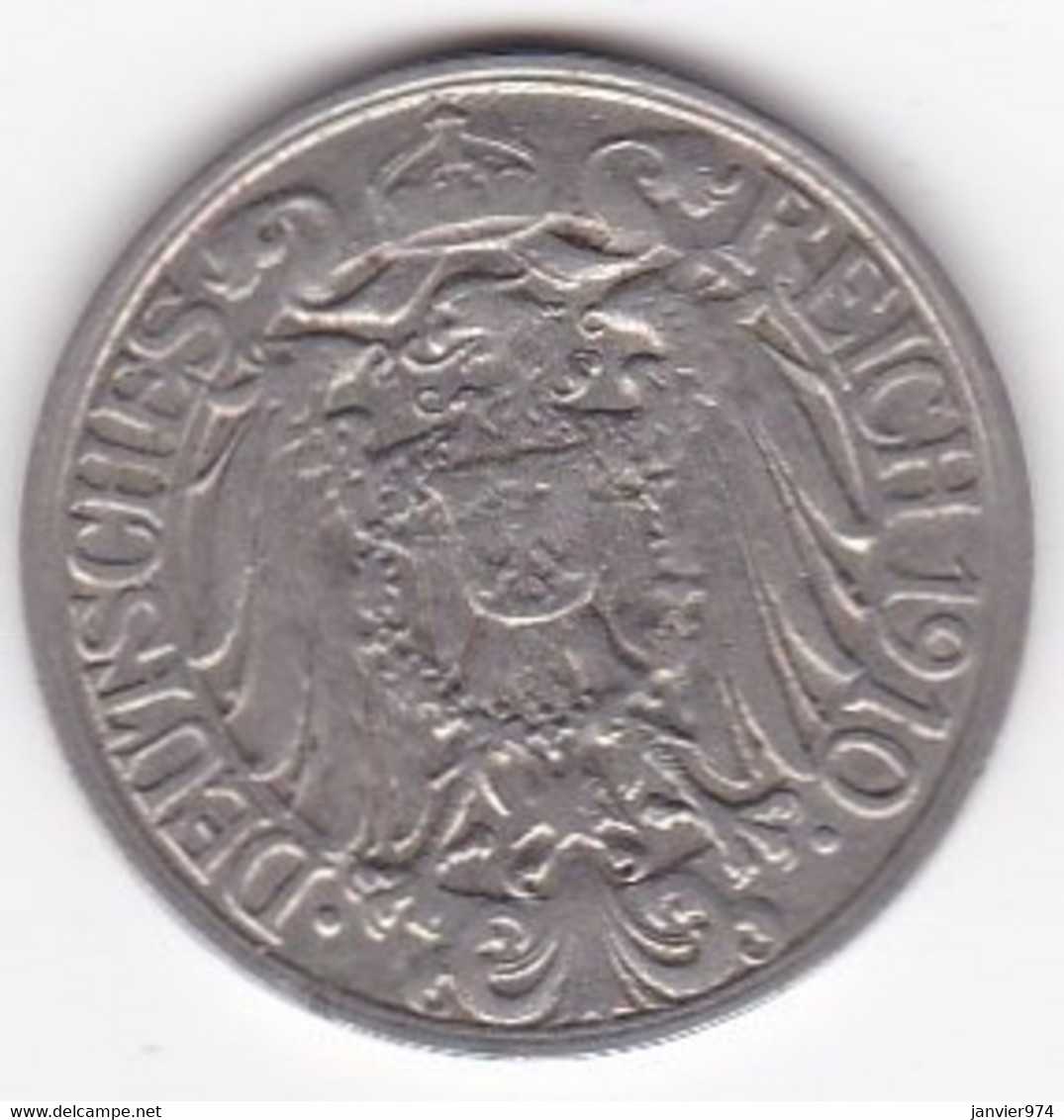 Empire 25 Pfennig 1910 F STUTGART,  Wilhelm II, En Nickel , KM# 18 - 25 Pfennig