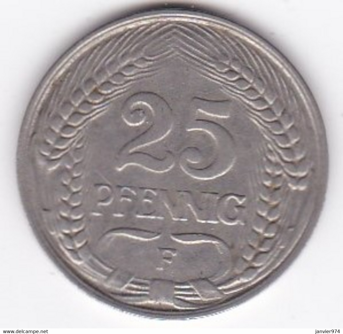 Empire 25 Pfennig 1910 F STUTGART,  Wilhelm II, En Nickel , KM# 18 - 25 Pfennig