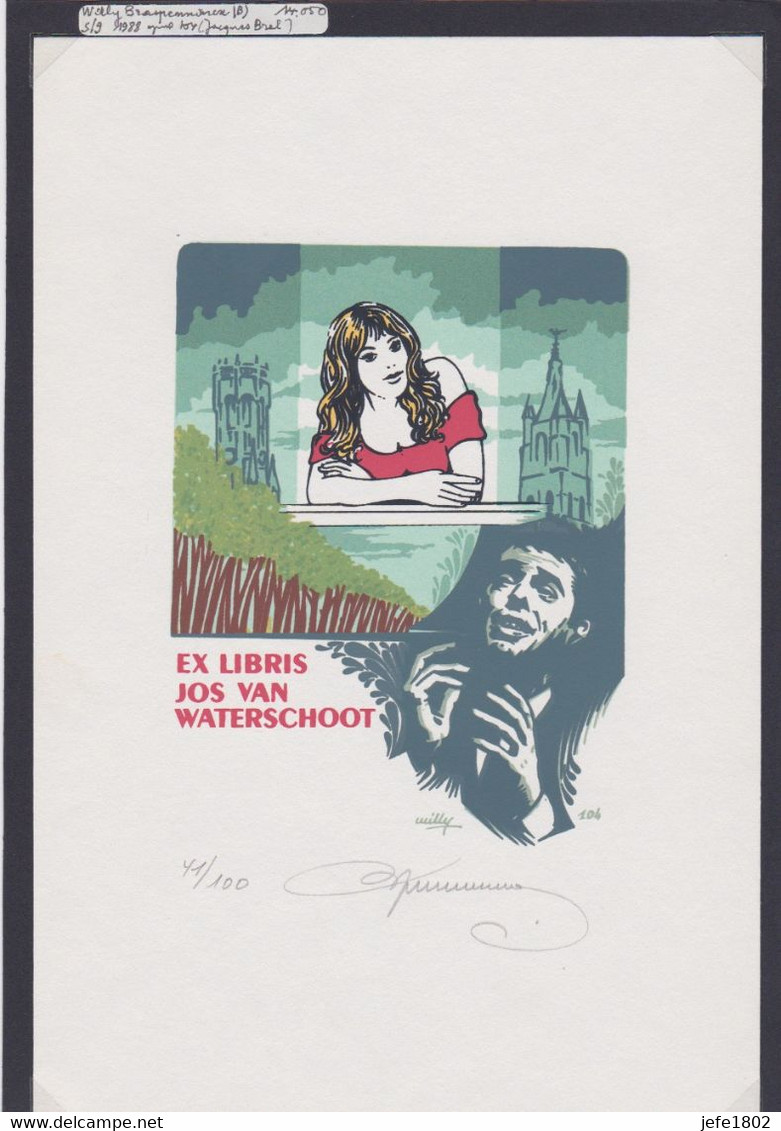 EX-Libris - Jacques BREL - MARIEKE By Willy Braspenning (B) 1988 - Bruges Et Gand - Ex Libris