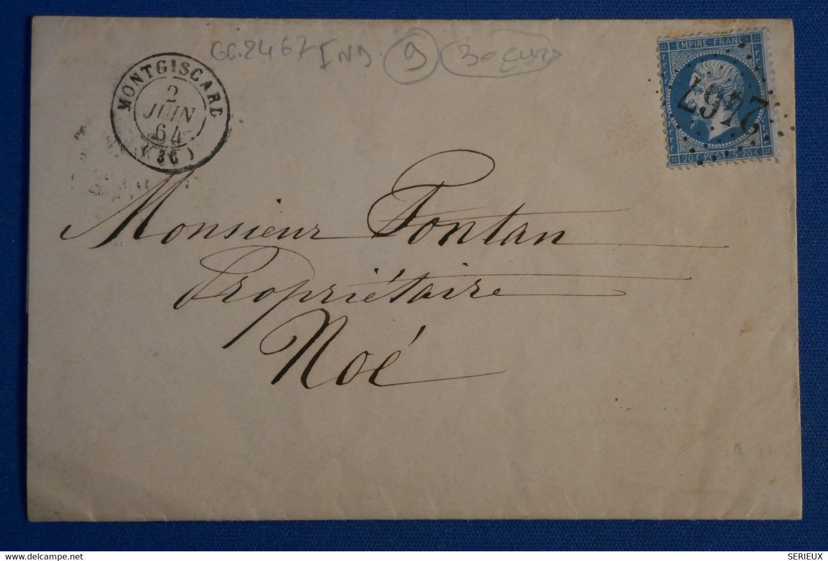 P17 FRANCE BELLE LETTRE 1864 MONGISCARD POUR NOE + GC+ AFFRANCH INTERESSANT - 1862 Napoléon III