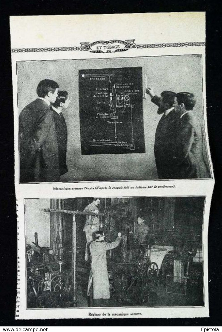 ►ROUBAIX Ecole Textile - Plan Croquis Tableau   ARMURE De NUYTS - Coupure  De Presse Originale Début XXe (Encadré Photo) - Máquinas