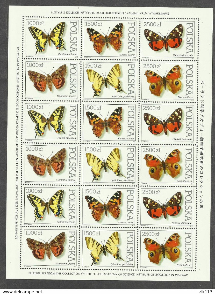 Poland 1991 - Butterflies, Sheet, MNH - Volledige Vellen