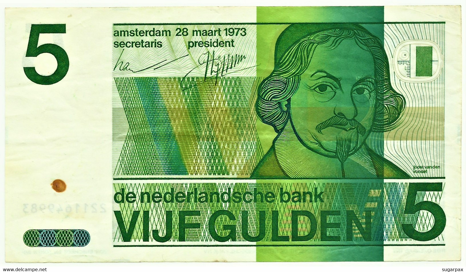 NETHERLANDS - 5 GULDEN - 28.03.1973 - Pick 95 - VONDEL - 5 Florín Holandés (gulden)