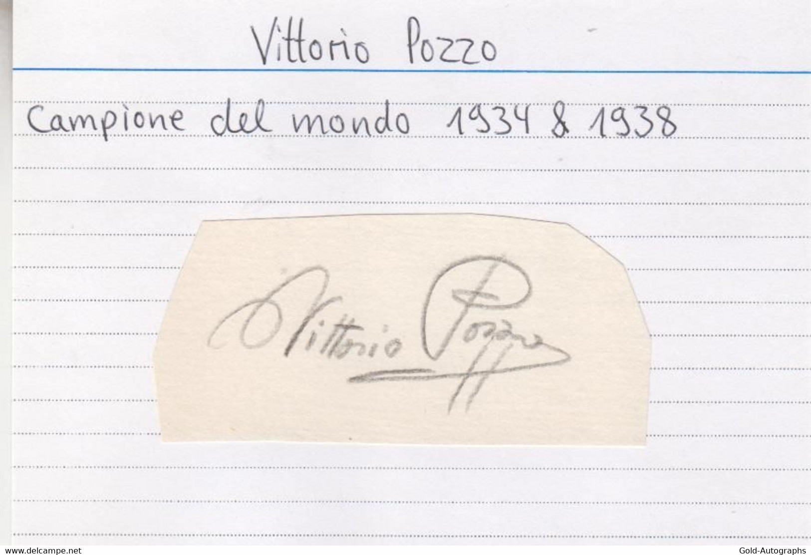 Vittorio Pozzo (†1968) Italien Weltmeister 1934 & 38  - Originalautogramm Auf Karte - Autografo - Autograph - Autographe - Other & Unclassified