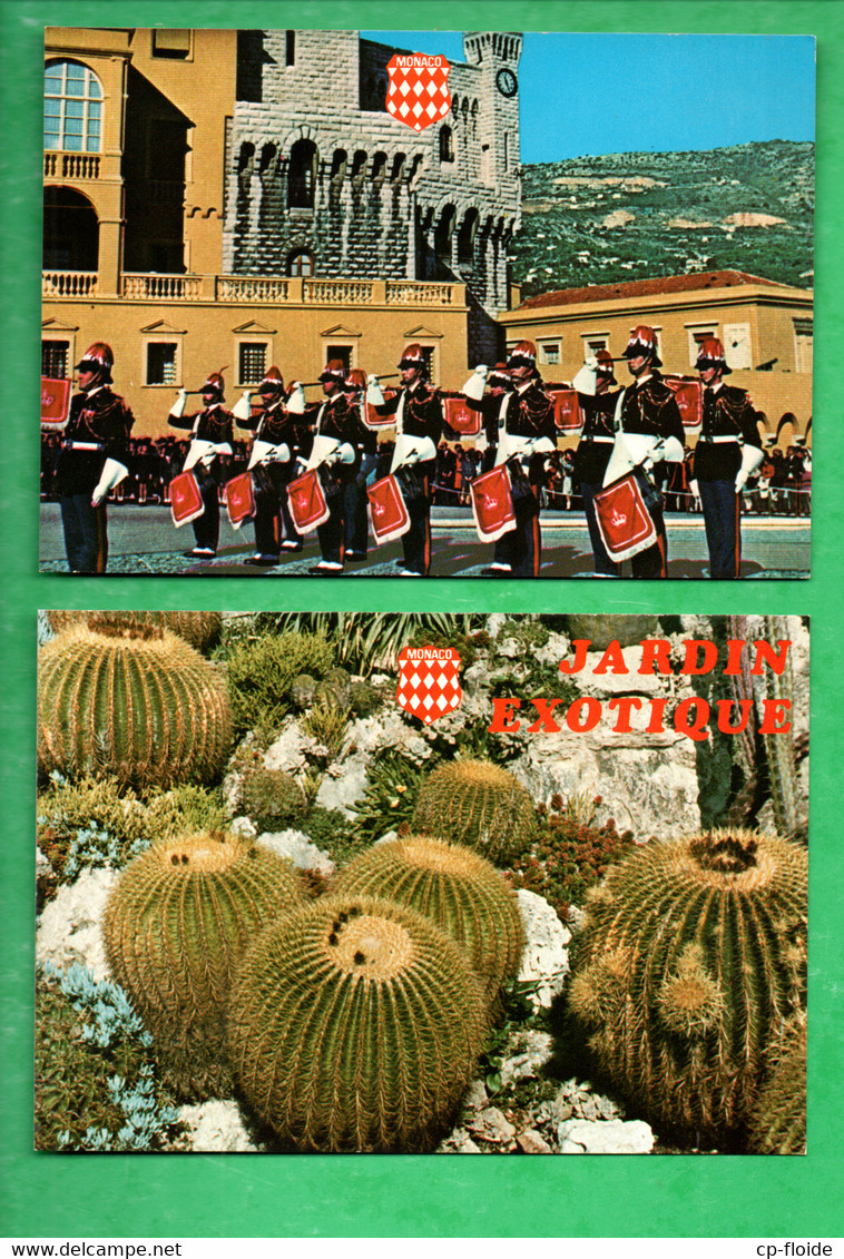 MONACO . " LA RELÈVE DE LA GARDE DEVANT LE PALAIS PRINCIER " & " JARDIN EXOTIQUE " . 2 CPM - Réf. N°30035 - - Collections & Lots