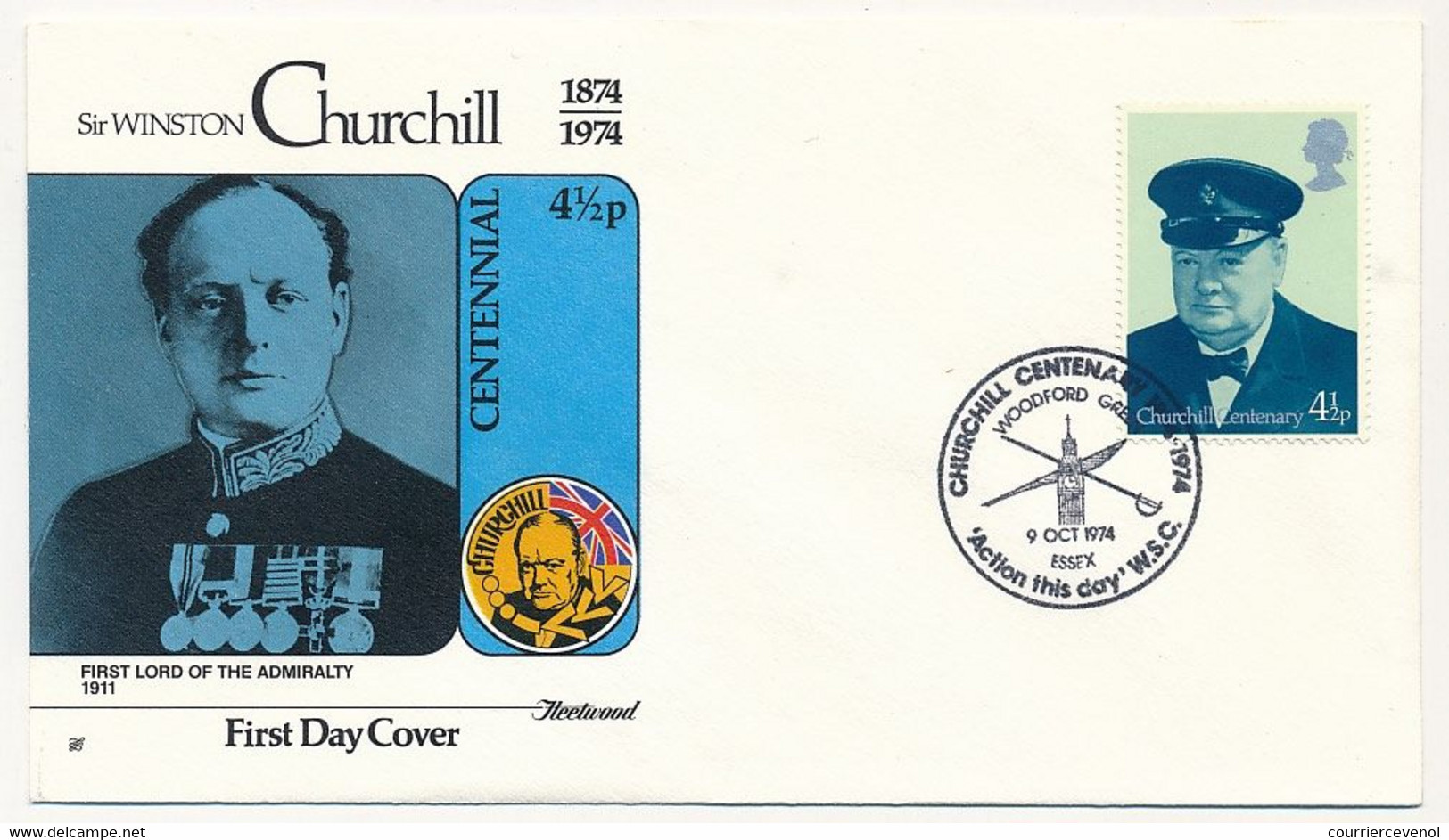 GRANDE BRETAGNE - 4 Enveloppes FDC Sir Winston Churchill 9 Oct. 1974 - 1971-1980 Decimal Issues