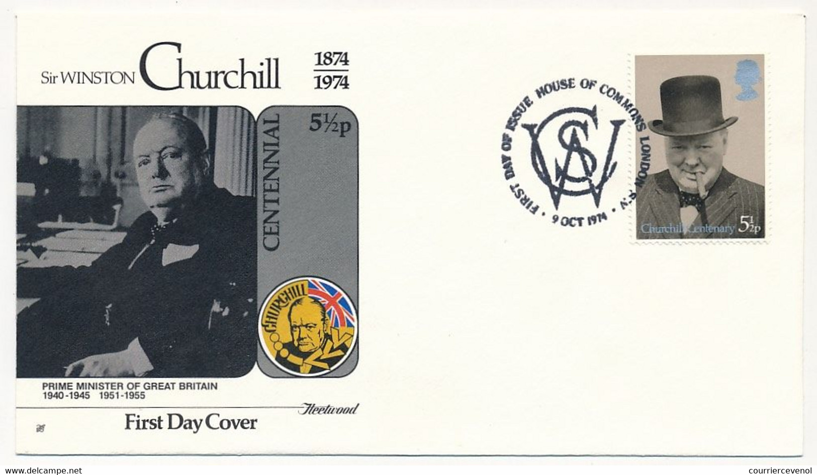 GRANDE BRETAGNE - 4 Enveloppes FDC Sir Winston Churchill 9 Oct. 1974 - 1971-1980 Decimal Issues