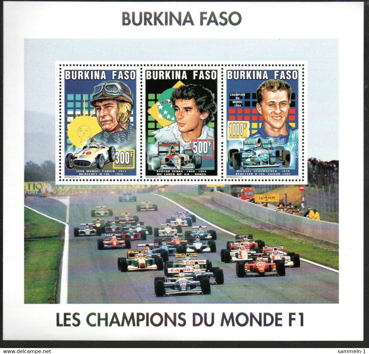 Burkina Faso 1363,1365,1366 Im KB Kleinbogen  Mnh ** Fangio Senna Schumacher - Burkina Faso (1984-...)