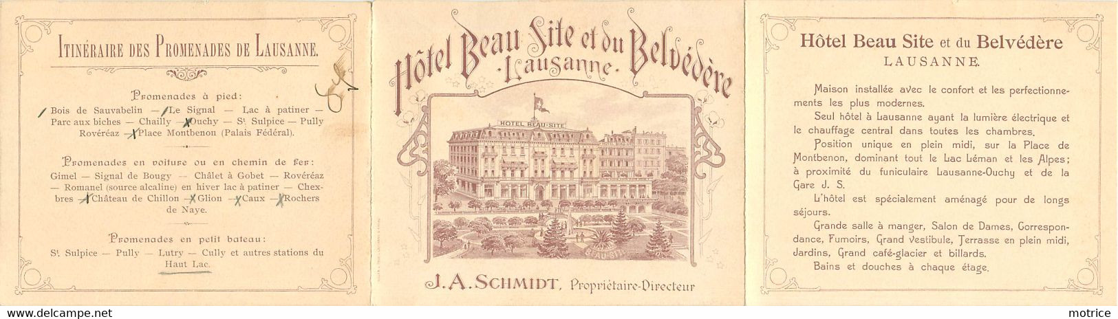 LAUSANNE -carte Dépliant, Hôtel Beau Site Et Du Belvédère, J.A.Schmidt Propriétaire... - Otros & Sin Clasificación