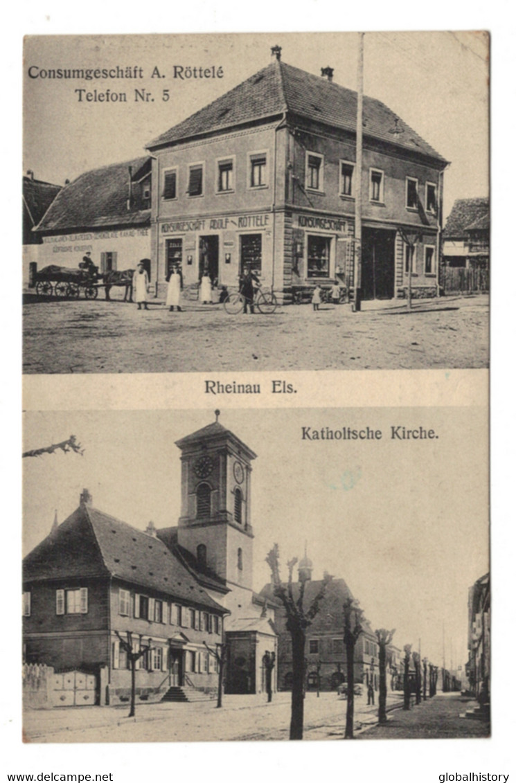 DG1718 - RHEINAU ELS - CONSUMGESCHÄFT A. RÖTTELÉ - KATHOLISCHE KIRCHE - Sonstige & Ohne Zuordnung