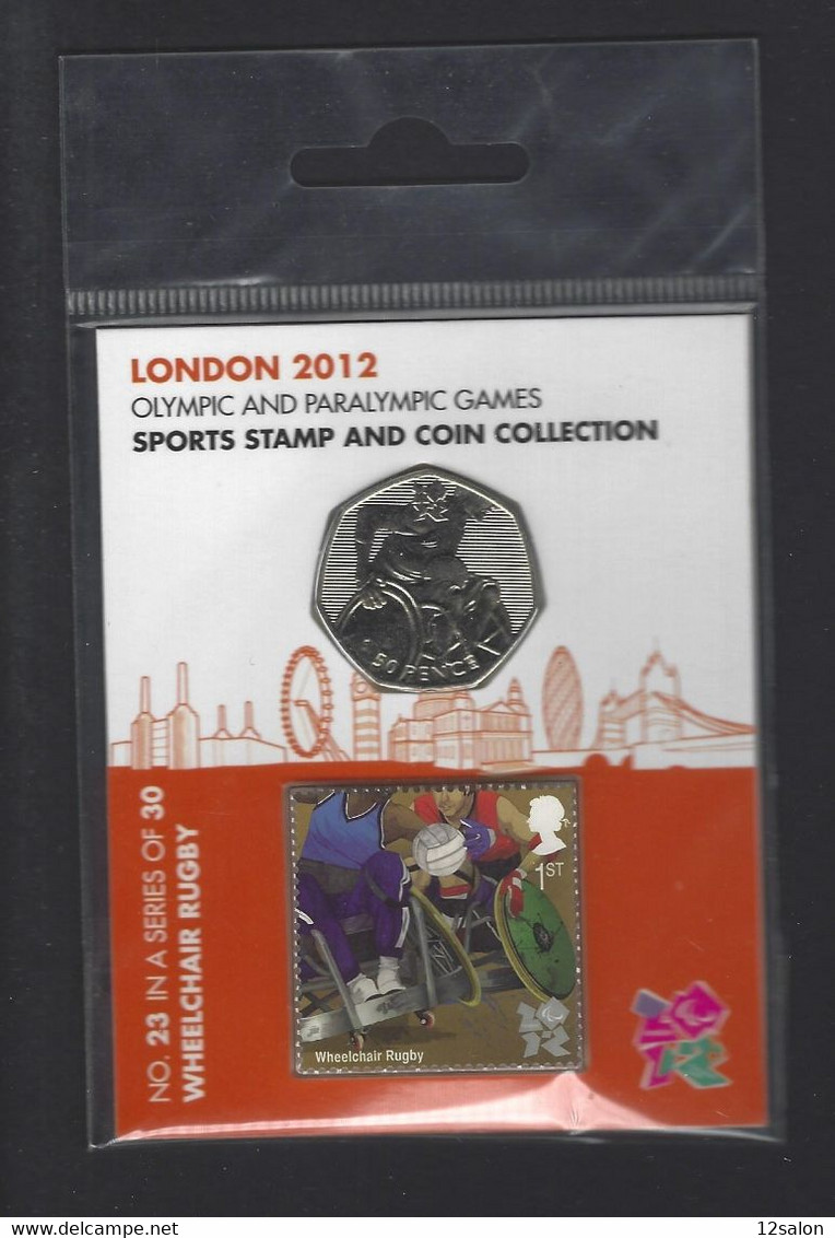 GRANDE BRETAGNE LONDON 2012 JEUX OLYMPIQUE THEME RUGBY PARALYMPIC GAMES TIMBRE ET PIECE - Eté 2012: Londres