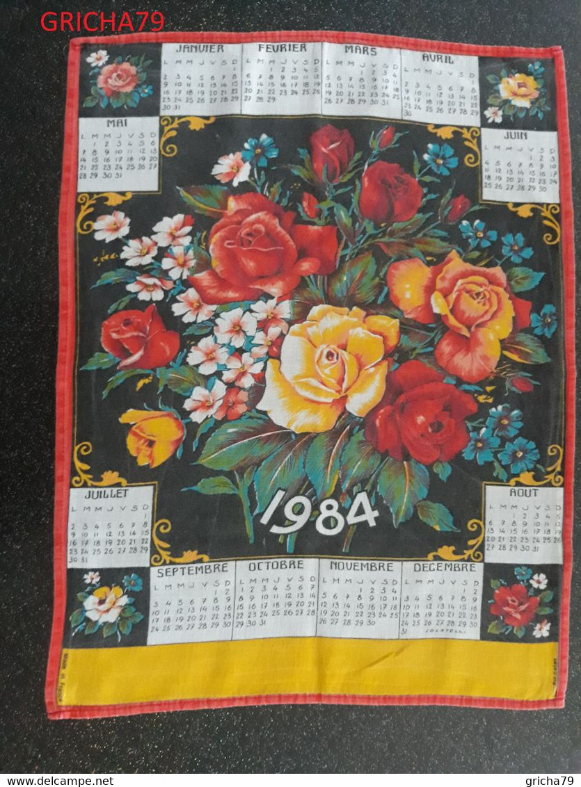 LINGE DE MAISON - TORCHON CALENDRIER 1984 - BOUQUET DE ROSES - Autres & Non Classés