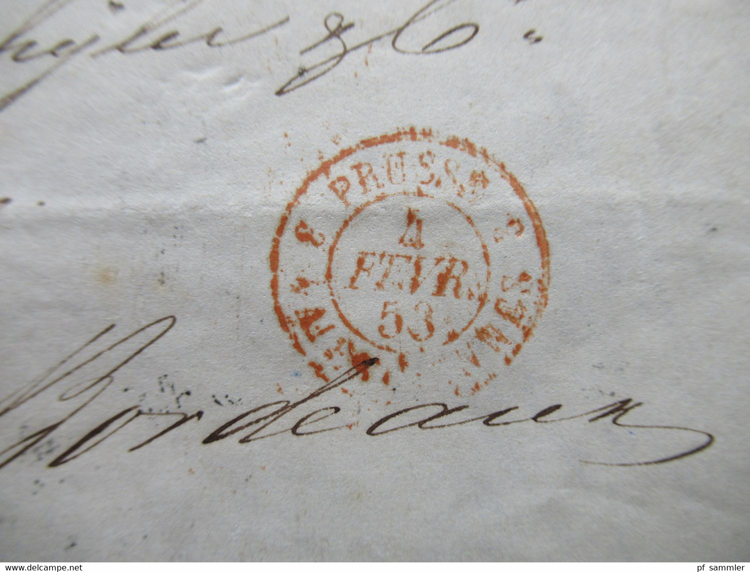 AD2.2.1853 Preussen Niederschlesien Ra2 Liegnitz Auslandsbrief Nach Bordeaux Rücks. 5 Stempel Davon 3x Bahnpost Stp. - Brieven En Documenten