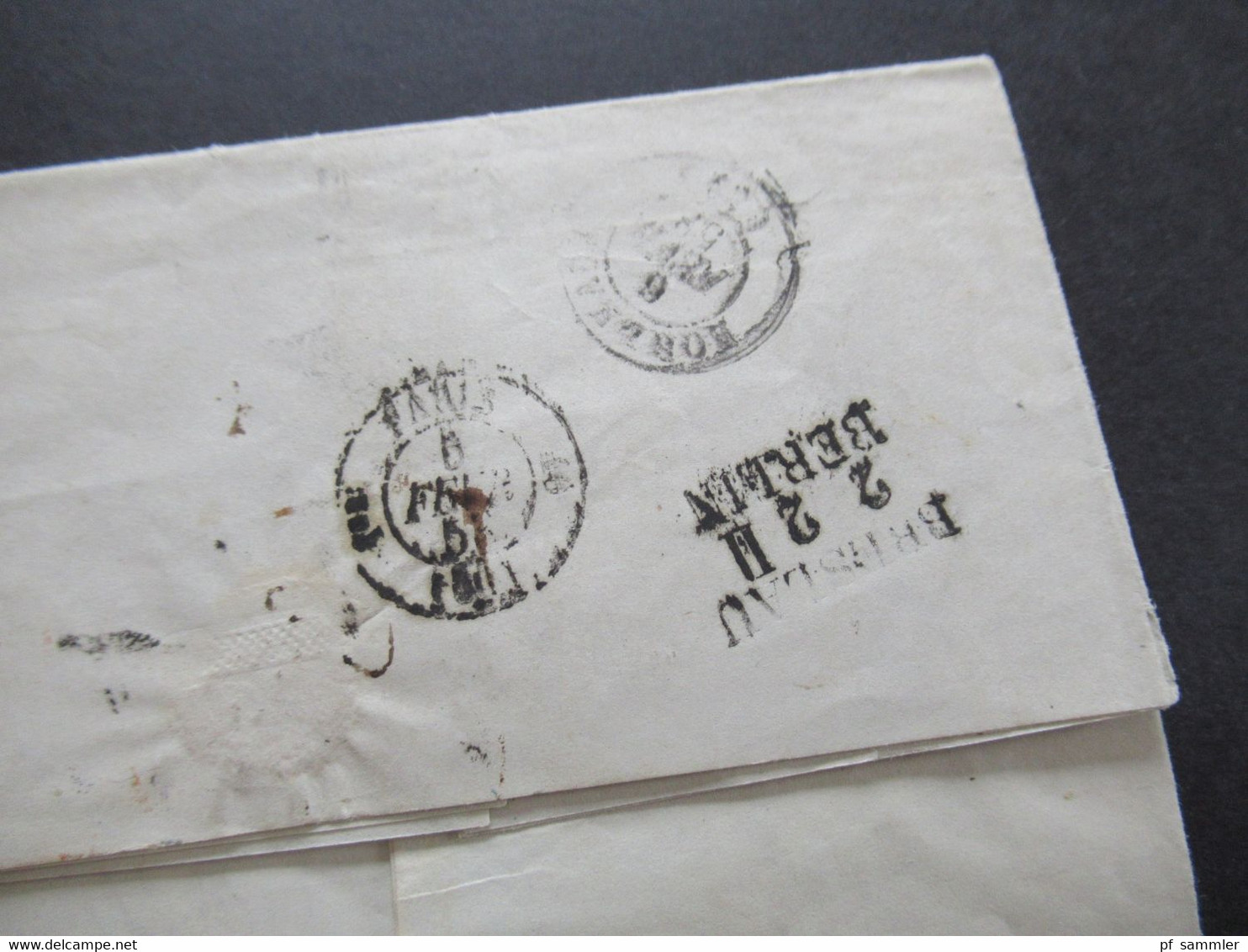 AD2.2.1853 Preussen Niederschlesien Ra2 Liegnitz Auslandsbrief nach Bordeaux rücks. 5 Stempel davon 3x Bahnpost Stp.