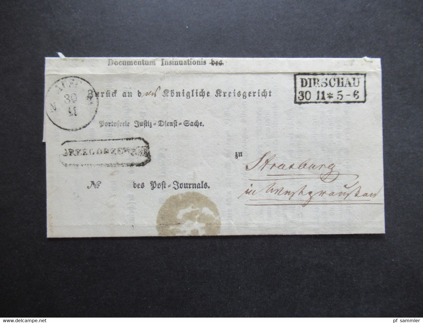 AD 30.11.1860 Preussen Pommern Ra2 Dirschau Justiz Dienst Sache / Documentum Insinuationis Einige Stempel!! - Covers & Documents