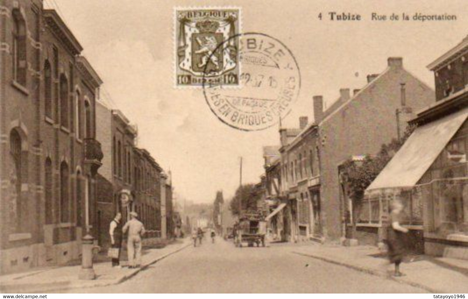 TUBIZE  Rue De La Déportation Bien Animée Charette Pompe A Eau Voyagé En 1915??? - Tubeke