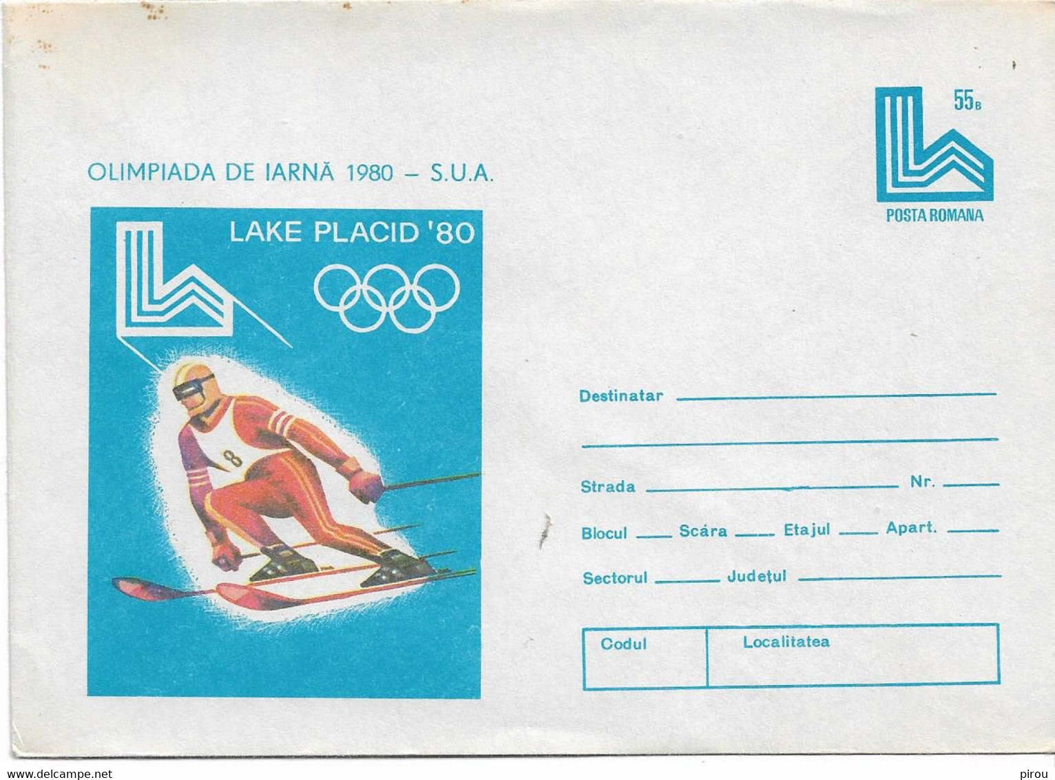 ENVELOPPE PRE TIMBREE ROUMANIE JEUX OLYMPIQUES DE LAKE PLACID 1980 - Invierno 1980: Lake Placid