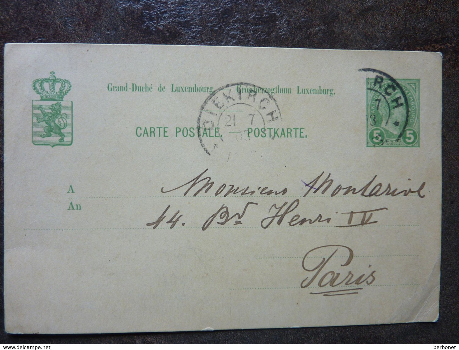 1903  Adolphe 5 Cent  Used On A Post-card - 1895 Adolphe Right-hand Side