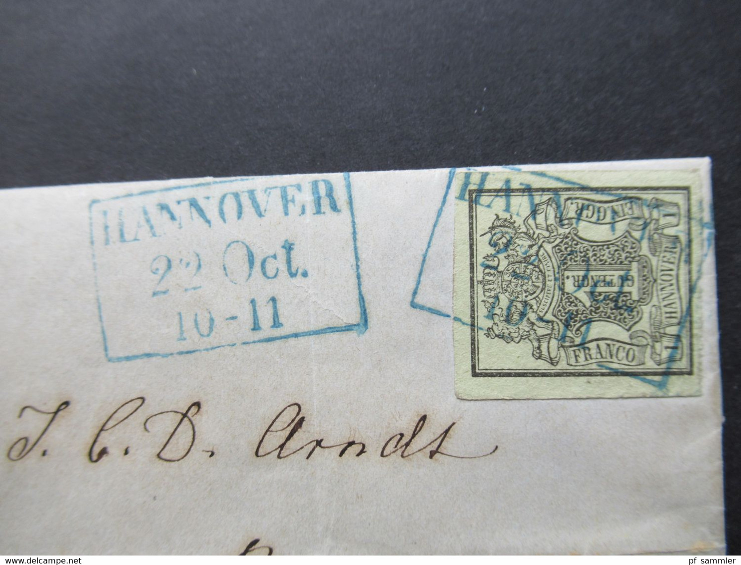 AD Hannover Nr. 2 EF 22.10.1853 Breitrandige Marke! Faltbrief Mit Inhalt Nach Bremen Mit Blauem L2 Ank. Stempel Bremen - Hanovre