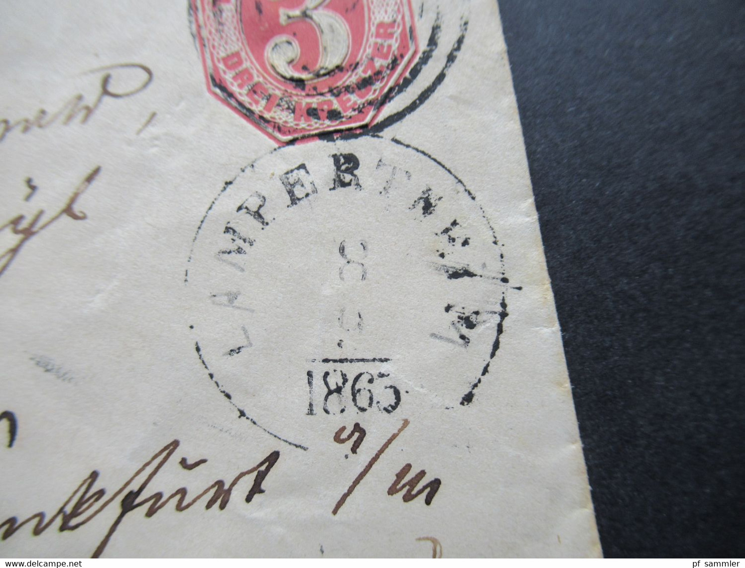 AD Thurn Und Taxis GA Umschlag Nummernstempel Und K1 Lampertheim 8.9.1865 Nach Frankfurt Am Main Franco - Covers & Documents