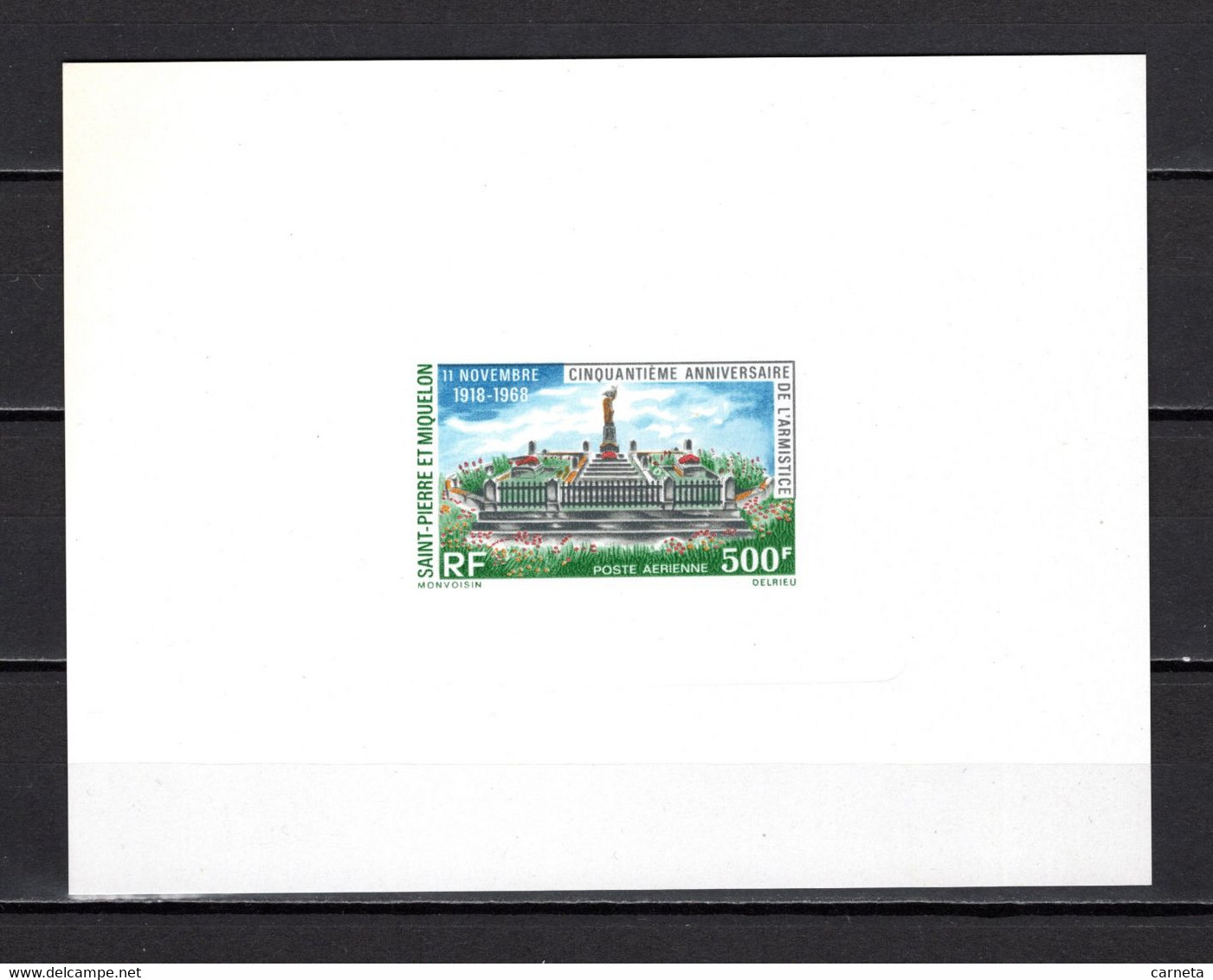 SAINT PIERRE ET MIQUELON PA N° 42 EPREUVE DE LUXE   NEUF SANS CHARNIERE COTE  70.00€    ARMISTICE - Imperforates, Proofs & Errors