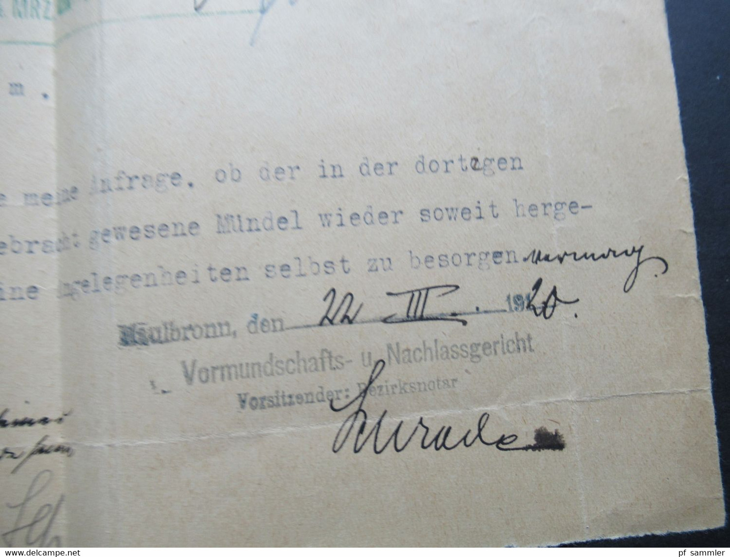 AD Württemberg 23.4.1920 Dienst Nr. 229 (4) MeF 1x waag. 3er Streifen Nachlassgericht Maulbronn nach Wiesloch gesendet