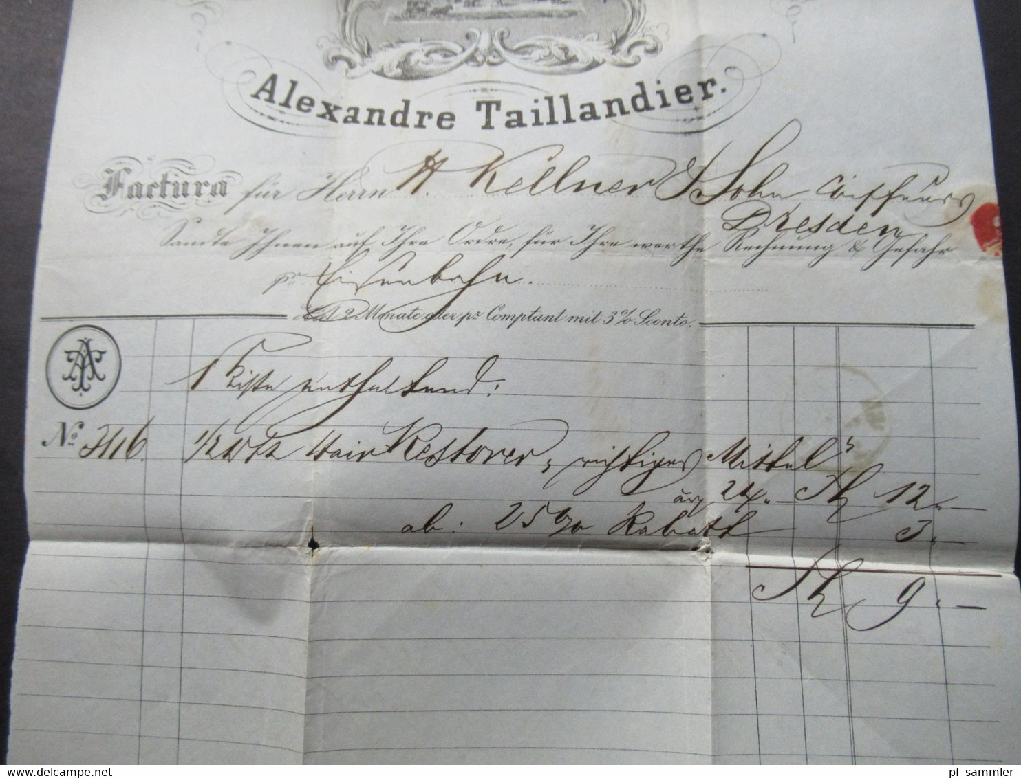 AD NDP 22.9.1871 Nr. 16 EF Faltbrief mit Inhalt Alexandre Taillandier dekorativer Briefkopf Lager New York Factura