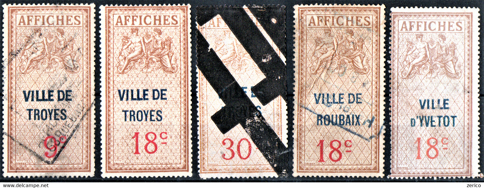 TROYES (x3) ROUBAIX YVETOT Taxes D'affichage FISCAL FISCAUX AFFICHES REVENUE - Altri & Non Classificati