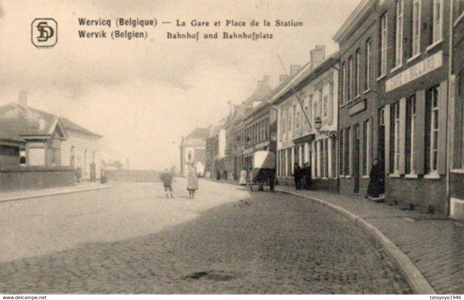 WERVIQ (belgique) La Gare Et La Place De La Station Animée Charette N'a Pas Voyagé - Wervik