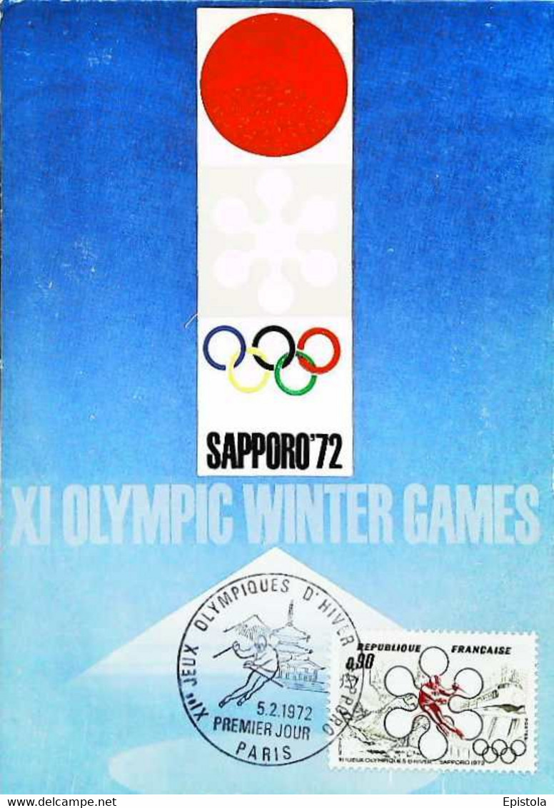 ► SAPPORO 札幌  - 1972 Winter Olympics Jeux Olympiques - Maximum Card  (PARIS 0.90 Cent.) - Tarjetas – Máxima