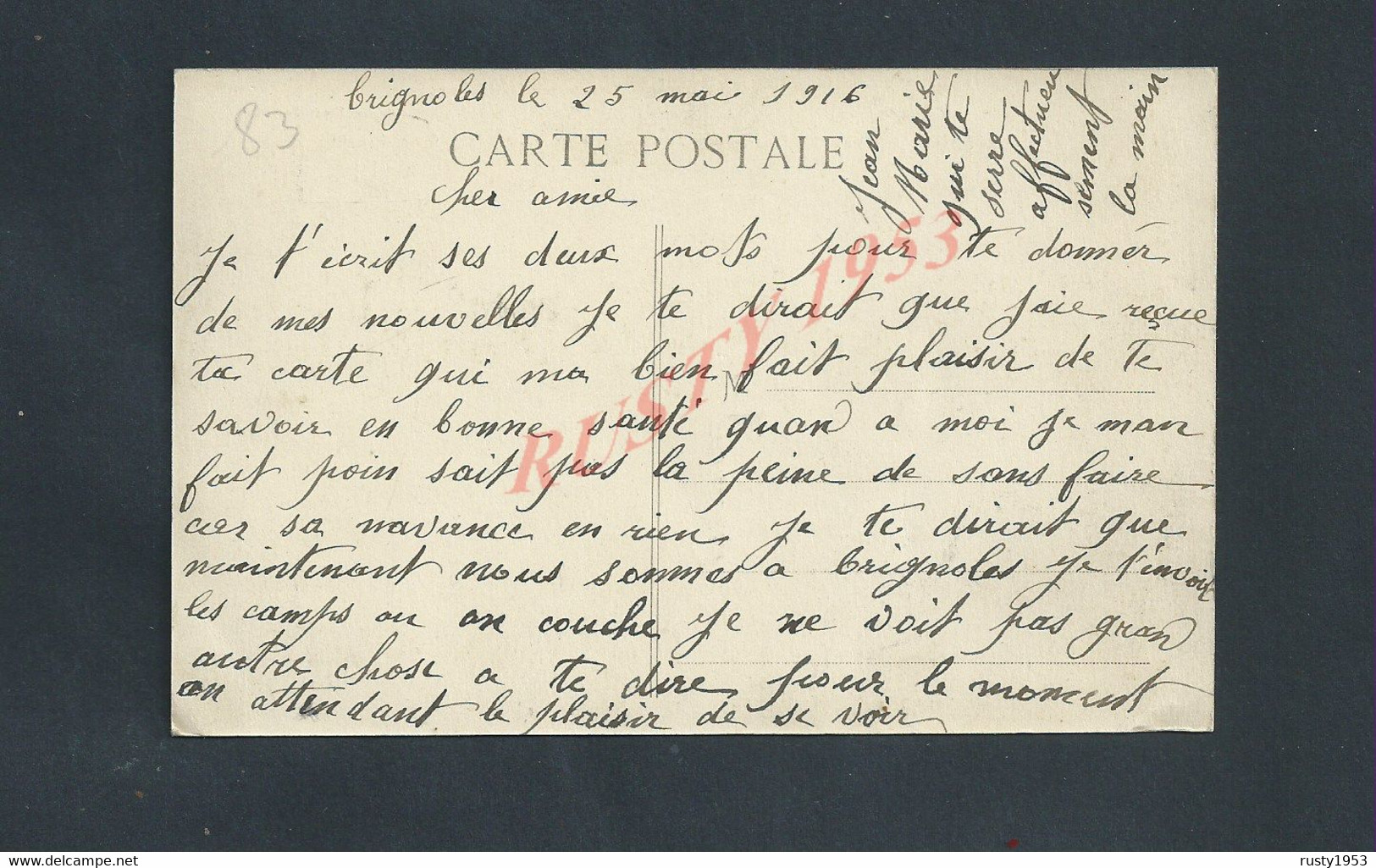 MILITARIA CPA FRANCHISE MILITAIRE ECRITE EN 16 BRIGNOLES CAMP 6,23,24, CACHET UNION FEMME DE FRANCE PARIS & 27 ALPINS : - Guerra Del 1914-18