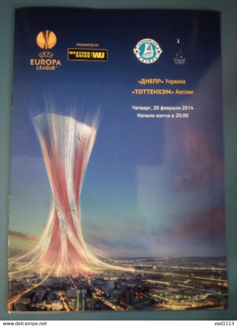 Football Program  UEFA Europa League 2013-14 Dnipro Ukraine - Tottenham Hotspur England - Boeken