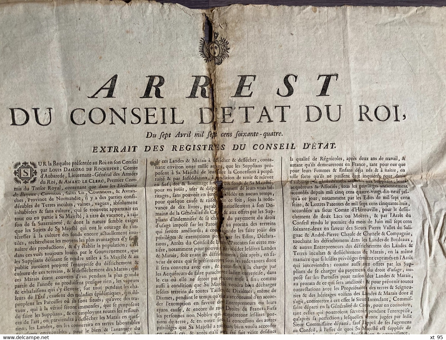 Arrest Du Conseil D Etat Du Roi - 7 Avril 1764 - Normandie - Caen Avranches Coutances - Fontette - Posters