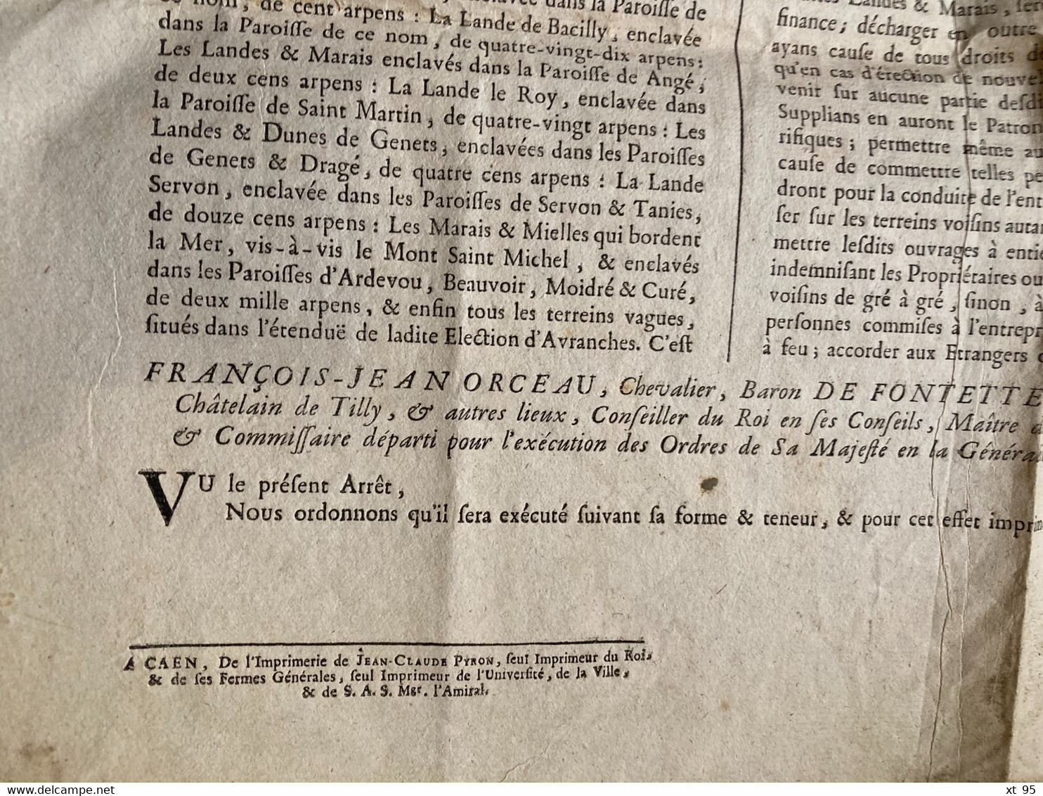 Arrest Du Conseil D Etat Du Roi - 7 Avril 1764 - Normandie - Caen Avranches Coutances - Fontette - Affiches