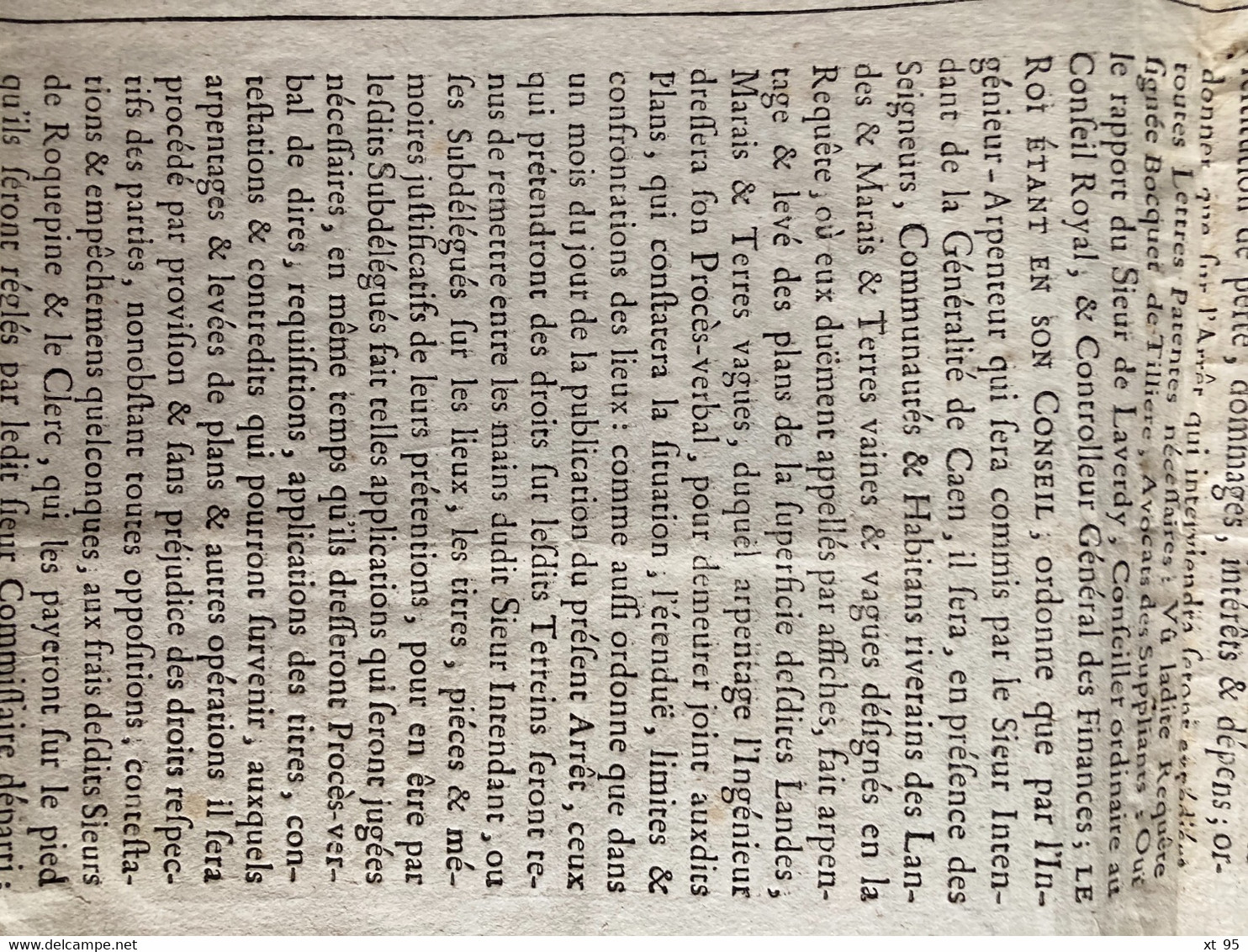 Arrest du Conseil d Etat du Roi - 7 avril 1764 - Normandie - Caen Avranches Coutances - Fontette