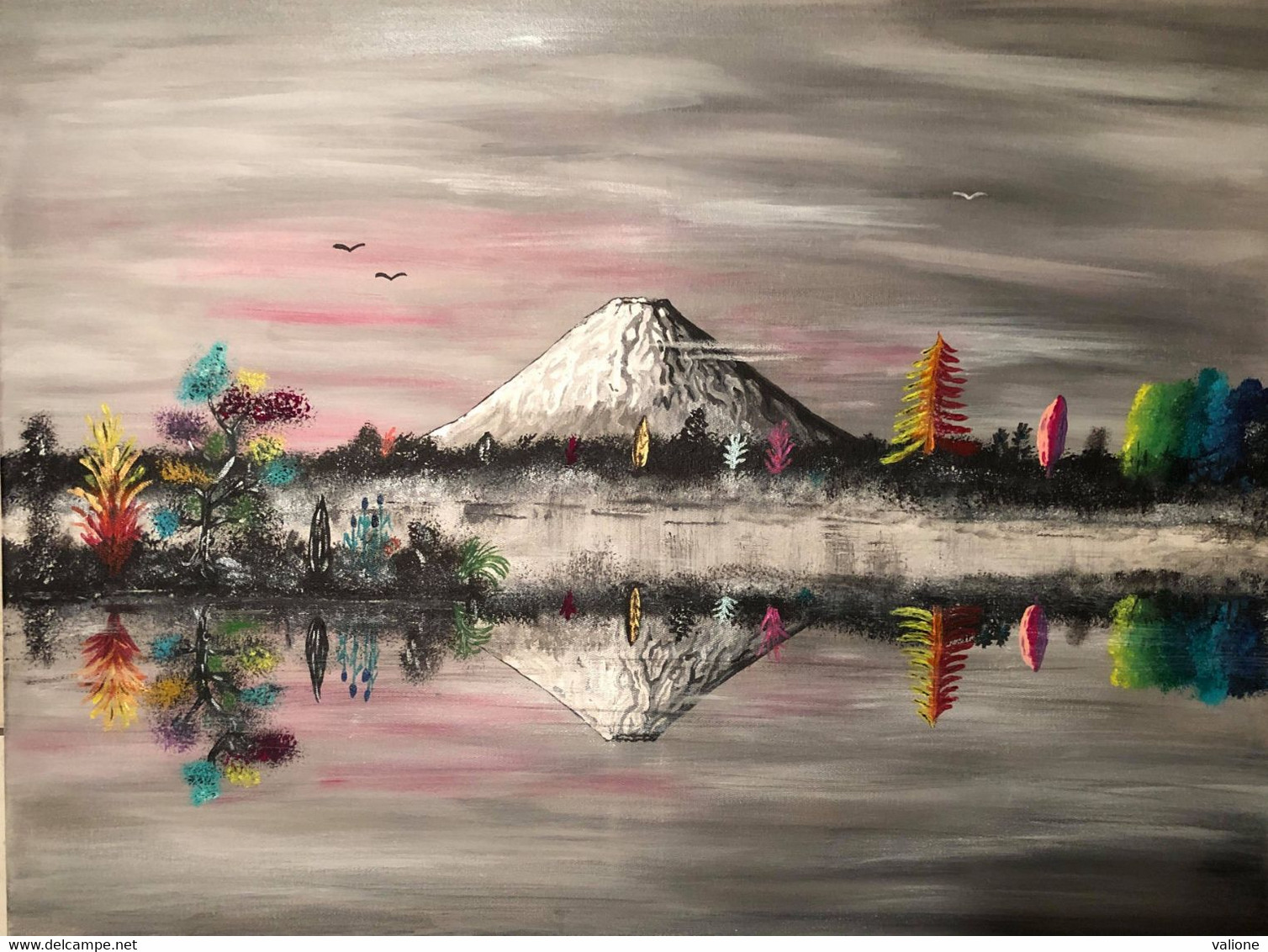 Toile Peinture Acrylique Originale "Plénitude Joyeuse" Signée. Mont Fuji, Japon. Originale - Acrylic Resins