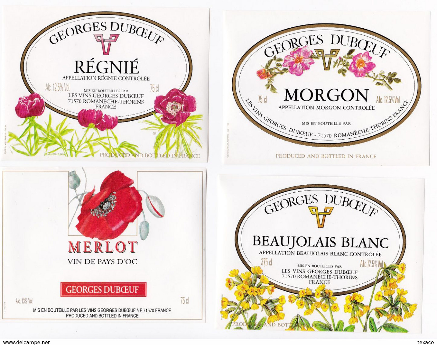 Lot De 24 Superbes étiquettes De Vins Thème FLEURS (Wine Labels With Flowers) Vins Du Beaujolais - Blumen