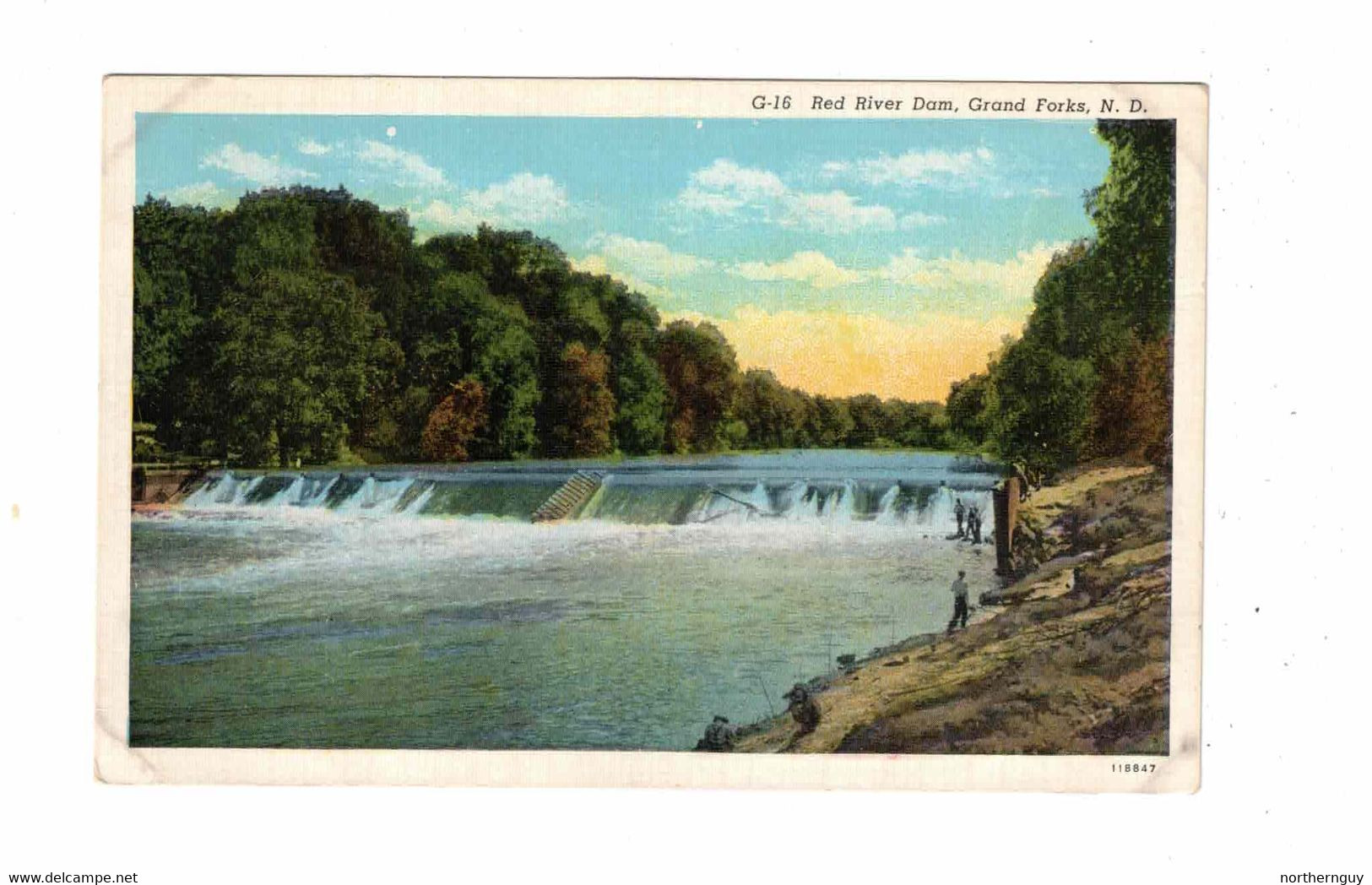 Grand Forks, North Dakota, USA, "Red River Dam, Grand Forks, N. D.". Old White Border Postcard - Grand Forks