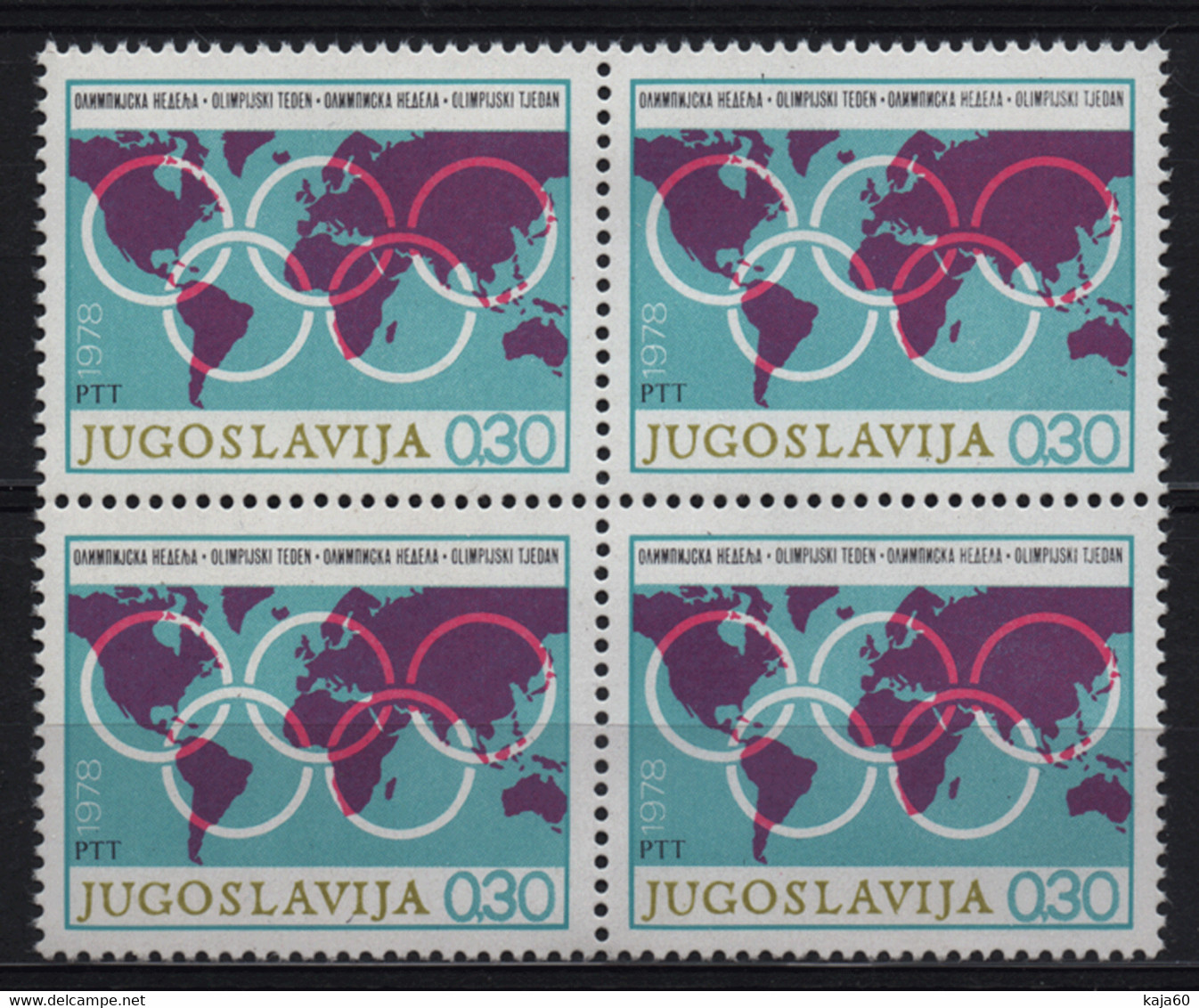 2912 Yugoslavia 1978 Olympic Week, Block Of 4 MNH - Unused Stamps