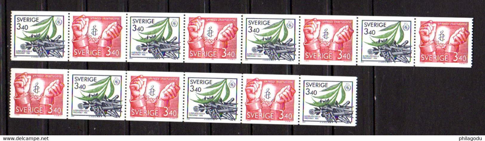 Suède 1986, Paix Et La Liberté, 4x  1389a** + 3x  1390a**, (47,60 Sek), Cote 31,50 € - Sonstige & Ohne Zuordnung