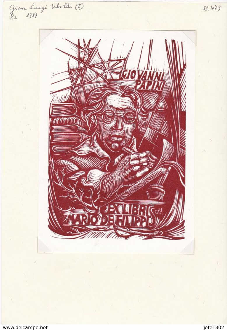EX-Libris - Giovanni PAPINI By Luigi Uboldi (I) 1987 - Ship - Books - Writer - ... - Bookplates